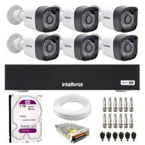 Kit 6 Câmeras Tudo Forte TF 2020 B Full HD 1080p Bullet Visão Noturna 20M Proteção IP66 + DVR Intelbras MHDX 3108-C 8 Canais + HD 2TB Purple