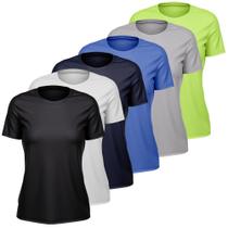 Kit 6 Camisetas Feminina Dry Manga Curta Proteção UV Slim Fit Básica Academia Treino Fitness