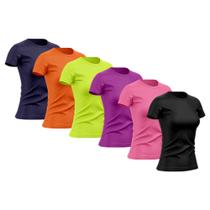 Kit 6 Camisetas Feminina Manga Curta Good Look Dry Fit Proteção Solar UV Baby Look Fitness Academia Treino Confortável