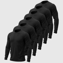 Kit 6 Camisetas Manga Longa Masculina Slim Algodão Lisa Fafenix Gola Redonda