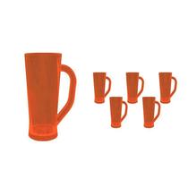 Kit 6 Caneca Chopp Cristal Laranja Neon 430Ml Plástico