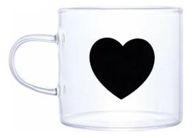 kIT 6 Caneca De Vidro Borossilicato Com Coração Preto 125ml
