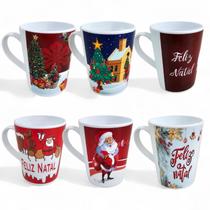 Kit 6 Caneca Decorada Natal 350ml Papai Noel Árvore Natalina