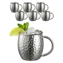Kit 6 Caneca Moscow Mule Inox Em Martelada Drink Bar 580ml