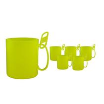 Kit 6 Caneca Redonda Clipe Amarelo Neon 400Ml Plástico