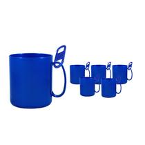 Kit 6 Caneca Redonda Clipe Azul 400Ml Plástico