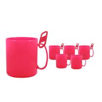 Kit 6 Caneca Redonda Clipe Rosa Neon 400Ml Plástico