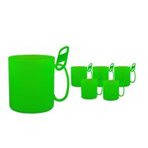 Kit 6 Caneca Redonda Clipe Verde Neon 400Ml Plástico