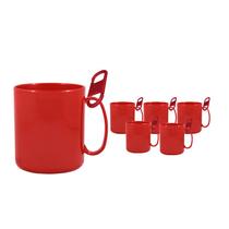 Kit 6 Caneca Redonda Clipe Vermelho 400Ml Plástico