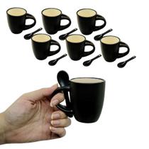 Kit 6 Caneca Xicara Com Colher De Cerâmica 90ml De Café Chá