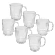 Kit 6 Caneca Xicara Vidro Canelada Alça Grafiatto Chá Café 200ml Kit 6 Caneca Xicara Vidro Canelada Alça Grafiatto Chá Café 200ml