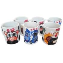 Kit 6 CANECAS 300ML PORCELANA DECORADA BICHOS