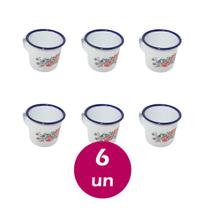 Kit 6 canecas café esmaltada branca 100ml retrô