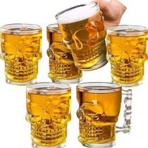 Kit 6 Canecas Caveira Vidro 500ml C/ Alça Chopp Cerveja Copo Kit 6 Canecas Caveira Vidro 500ml C/ Alça Chopp Cerveja Copo