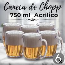 Kit 6 Canecas De Chopp Cerveja Acrílico 750ml Transparente Paramount