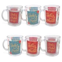 Kit 6 Canecas de Natal Vidro 330ml Estampada Natal Mágico Cor:Natal05 Kit 6 Canecas de Natal Vidro 330ml Estampada Natal Mágico Cor:Natal05