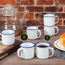 kit 6 Canecas Esmaltada 150 ML Retro canecas de café esmaltadas para acampamento de metal pequenas clássicas portáteis brancas