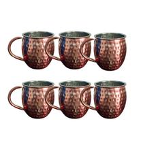 Kit 6 Canecas Moscow Mule 580ml Martelada Resistente Inox Rose Gold com Alça Ergonômica para Servir Drinks Bebidas Geladas