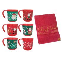 Kit 6 Canecas Natal 200ml + Toalha Lavabo 100% Algodão Macia Kit 6 Canecas Natal 200ml + Toalha Lavabo 100% Algodão Macia