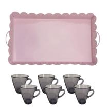 kit 6 Canecas Para Chá ou Café Bandeja Rosa de Alumínio Corte a Laser Com Pés 44x25cm. kit 6 Canecas Para Chá ou Café Bandeja Rosa de Alumínio Corte a Laser Com Pés 44x25cm.