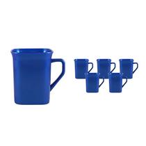 Kit 6 Canecas Quadrada Azul 250Ml Plástico Premium