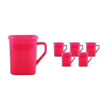 Kit 6 Canecas Quadrada Rosa Neon 250Ml Plástico Premium
