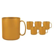 Kit 6 Canecas Redonda Dourado 400Ml Plástico Premium