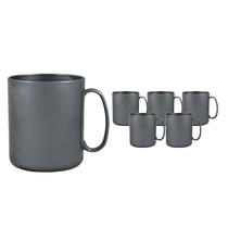 Kit 6 Canecas Redonda Prata 400Ml Plástico Premium