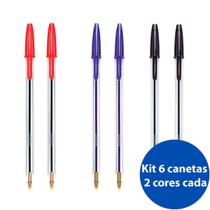 Kit 6 Caneta esferográfica 1.0 cristal 2 un Azul Preto e Vermelho Bic