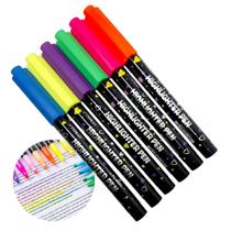 Kit 6 Caneta Marca Texto Neon Fluorescente Colorido Ponta Chanfrada 3 mm