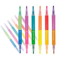 Kit 6 canetas canetinhas marcador 2 cores duo Leonora Escolar Escritório Lettering Scrap