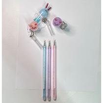 Kit 6 canetas chaveiro copinho de coelhinho com glitter criativa