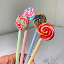 Kit 6 canetas formato de pirulito fofas e divertidas e coloridas