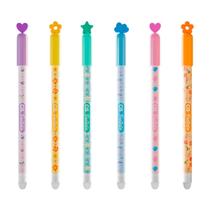 Kit 6 Canetas Gel Apagável Tinta Azul 0.5mm Fantasia Sonhos Conjunto Escolar Colorido Fofo Aula