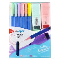 Kit 6 Canetas Liqeo Super Fina + 4 Mini marca-texto Flat Mini Cores Pastéis 691107