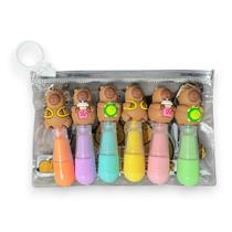 Kit 6 Canetinhas Canetas Marcador Marca Grifa Texto Fluorescente Capivarinhas Capivara Tons Pastel