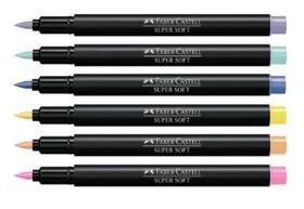 Kit 6 Canetinhas Faber-Castell Marcadores SuperSoft Pastel - Brush / Ponta Pincel