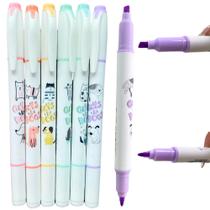 Kit 6 Canetinhas Marca-texto 2 Pontas Marcador Gatos Escolar