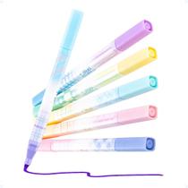 Kit 6 Canetinhas Ponta Dupla Marca-Texto Neon Papelaria Fofa