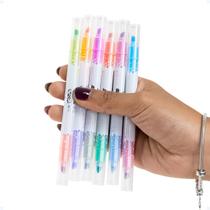 Kit 6 Canetinhas Ponta Dupla Marca Texto Pastel Com Brilho - Tex Web