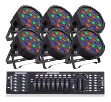 Kit 6 Canhao De Led 18 Leds 1w Rgb Dmx Iluminacao + Mesa DMX