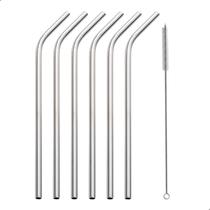 Kit 6 Canudos De Aço Inox Curvado 21cm com Escova De Limpeza