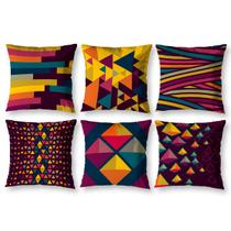 Kit 6 Capa de Almofada 40cm x 40cm Decorativas Estampadas Digital Coloridas Sala Sofá Quarto