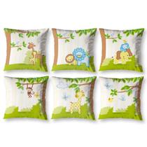 Kit 6 Capa De Almofada Estampadas Infantil 40X40 Zíper Selva
