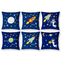 Kit 6 Capa de Almofada Infantil 40cm x 40cm Zíper Astronauta