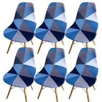 Kit 6 Capa de Cadeira Charles Eames Eiffel Pé Palito Malha Estampada