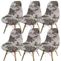 Kit 6 Capa de Cadeira Charles Eames Eiffel Pé Palito Malha Estampada