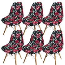 Kit 6 Capa de Cadeira Charles Eames Eiffel Pé Palito Malha Estampada