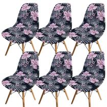 Kit 6 Capa de Cadeira Charles Eames Eiffel Pé Palito Malha Estampada