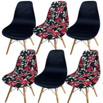 Kit 6 Capa de Cadeira Charles Eames Eiffel Pé Palito Malha Mista